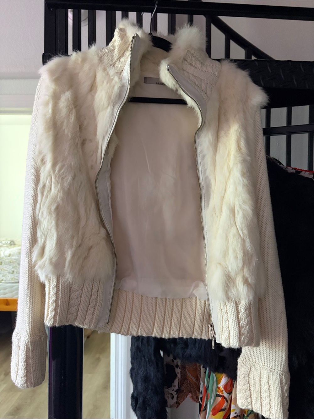 Women’s Cream Faux-Fur Trim Teddy Jacket